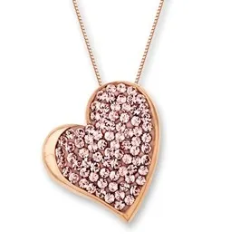 Heart Pendant with Rose Swarovski Crystal in 18K Pink Gold over Sterling Silver