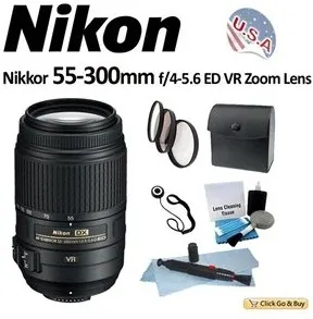Nikon AF-S Nikkor 55-300mm f/4-5.6G ED VR Zoom Lens with 58mm 3 Filter Kit, Lens Pen & Lens Cleaning Kit - Nikon 55-300VRKIT2