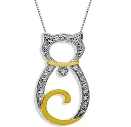 Cat Pendant with Diamond in Sterling Silver with 18K Gold overlay