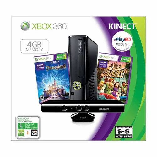 New Xbox 360 S Kinect Console 4GB Holiday Bundle w/ Disneyland Adventures Games