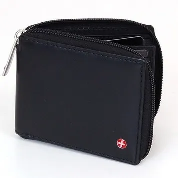 Mens Leather Bifold Wallet Zipper By Alpine Swiss Soft Lamb Skin
