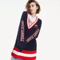 Tommy Hilfiger 彩色条纹 V 领拼接毛衣