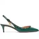 37码有货~VALENTINO Rockstud 绿色铆钉装饰高跟鞋