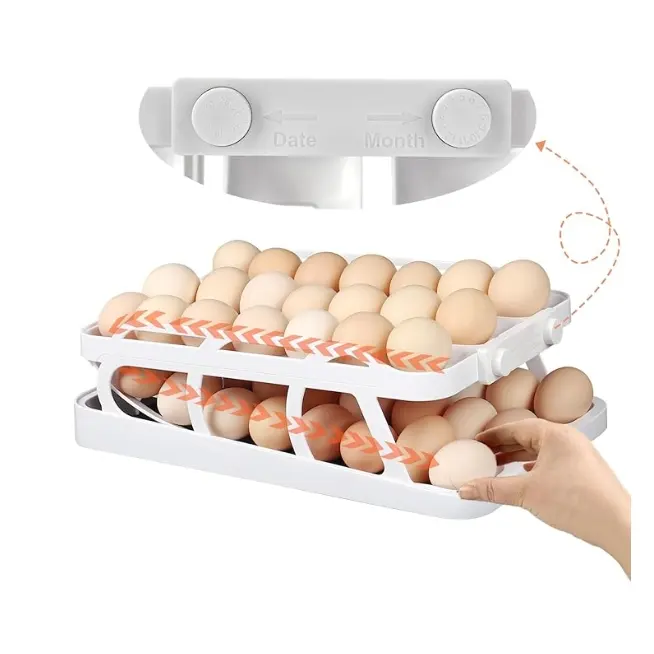 Egg Holder for Refrigerator 42 Eggs 2 Tier Auto Rolling Dispenser