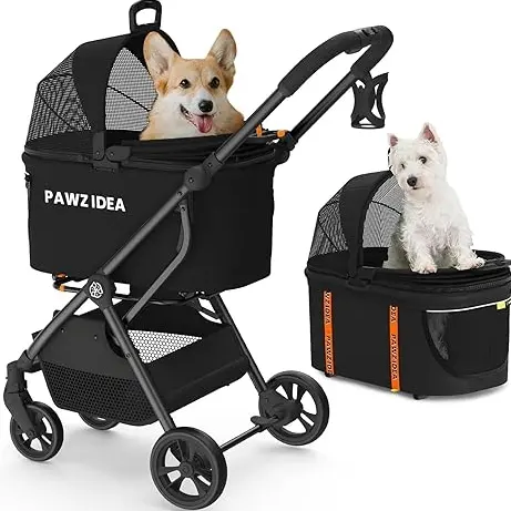 PAWZIDEA Pet 4-in-1 Strollers with Detachable Carrier NO-Zip Canopy
