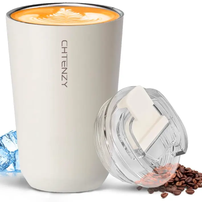 CHTENZY Insulated Travel Coffee Mug With Transparent Lid