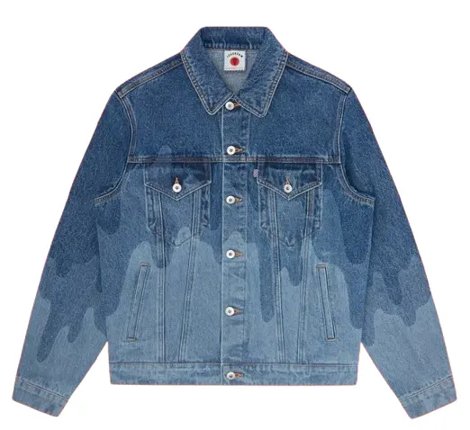 LAZER DRIP DENIM TRUCKER JACKET - MID WASH BLUE