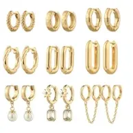 9 Pairs Gold Chunky Hoop Earrings Set