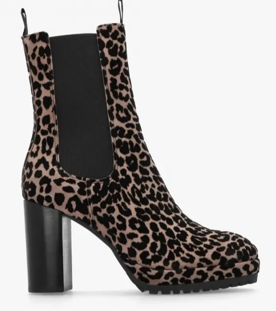 Thea Leopard Suede High Block Heel Platform Chelsea Boots