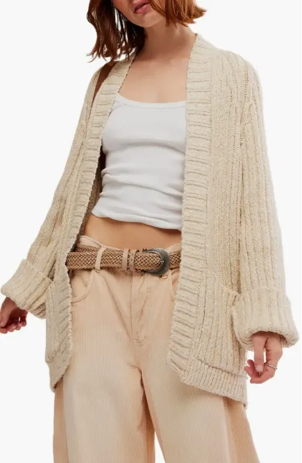 Free People Blossom Cotton Open Front Cardigan