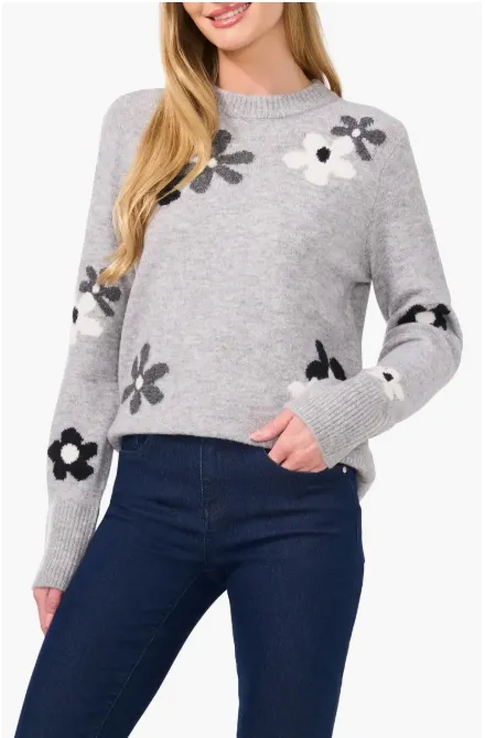 CeCe Floral Crewneck Sweater