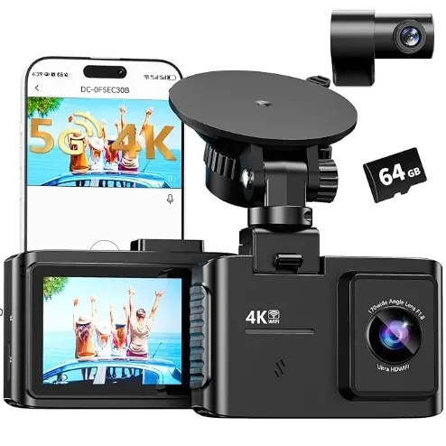 4K Dual Channel Dash Cam for Cars with 64GB Card