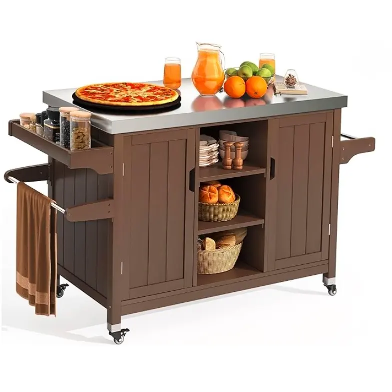 YITAHOME XL Solid Wood Outdoor Kitchen Island Grill Cart