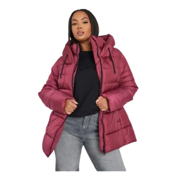 Yours Clothing: Curve Berry Red Sporty Puffer Coat Get 62% OFF