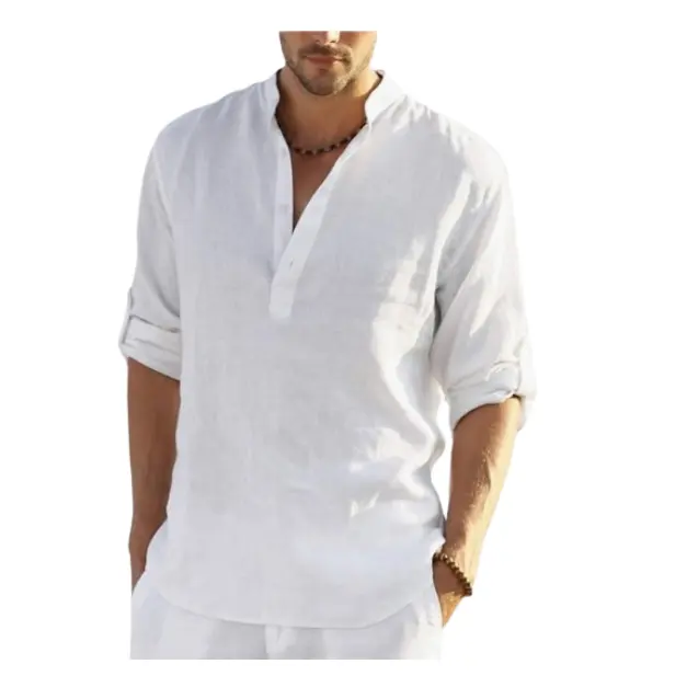 COOFANDY Men's Cotton Linen Henley Casual Beach T-Shirts