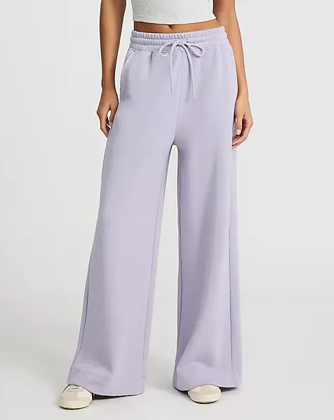 High Waisted Wide Leg Drawstring Fleece Sweatpants