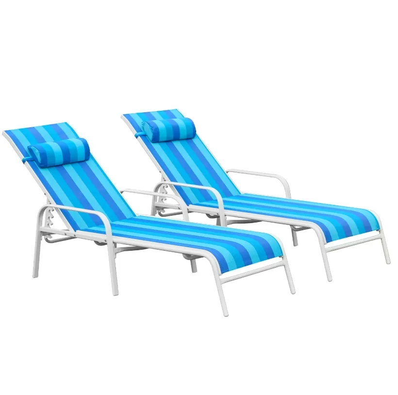 Outdoor Double Chaise Lounge with Adjustable Backrest – Blue