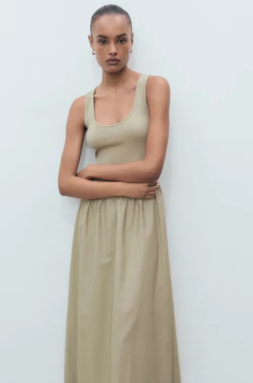 Flared Dress in Combined Fabric