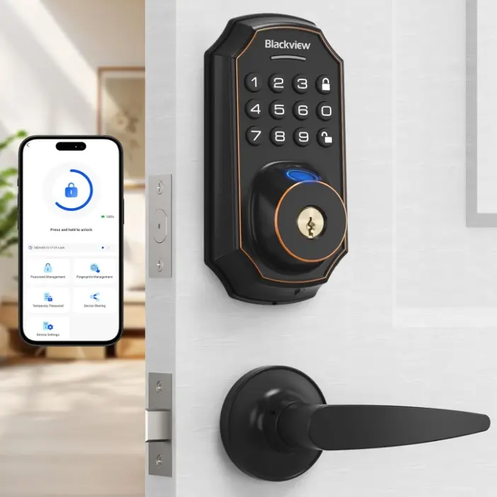 Keyless Entry Door Lock Fingerprint Deadbolt with Lever Handle Set