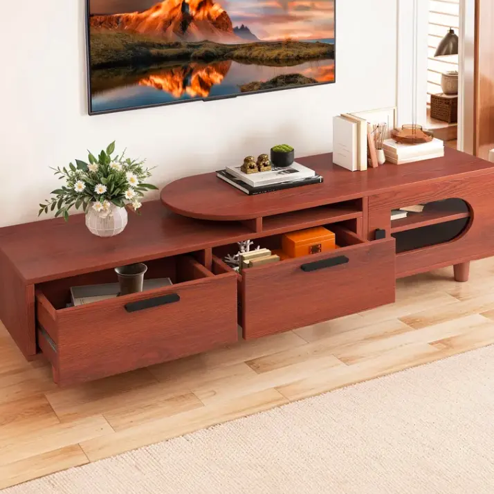 yitahome Mid Century Extendable TV Stand with 2 Drawers and Cabinet