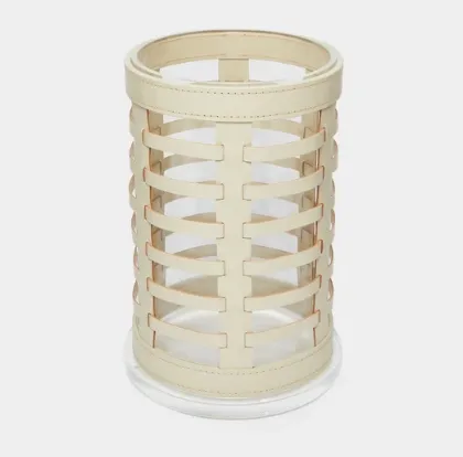 Riviere Barcelona Water-Resistant Leather Hurricane Candle Holder