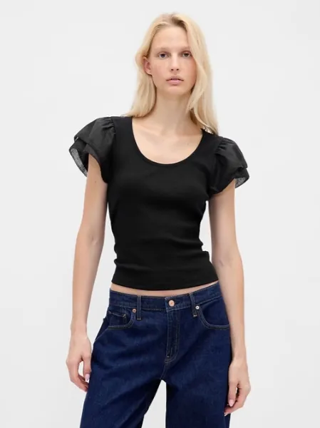 Modern Ruffle Puff-Sleeve Crop T-Shirt