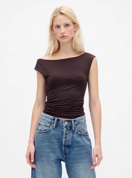 Off-Shoulder Ruched Crop Top