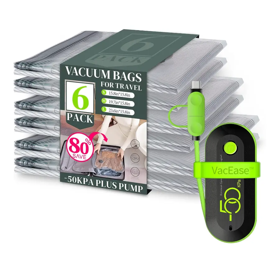 Vacbird 6 Pack Travel Vacuum Storage Bags with USB Pump