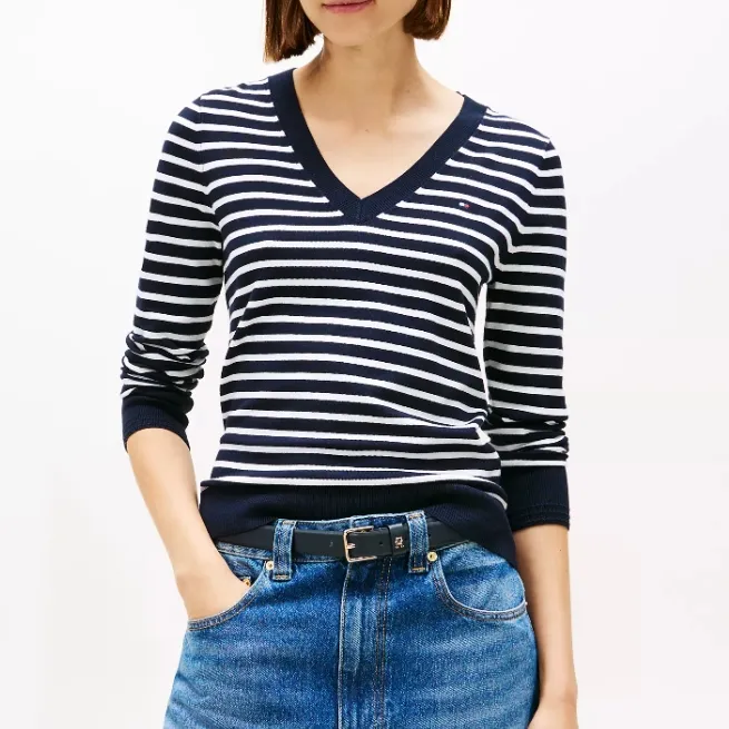 TOMMY HILFIGER 条纹V领毛衫