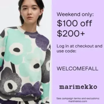 marimekko：登录下单满$200立减$100