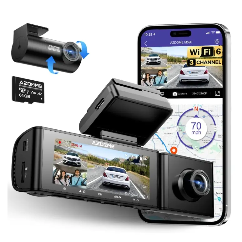 AZDOME 3 Channel WiFi 6 Dash Camera for Cars