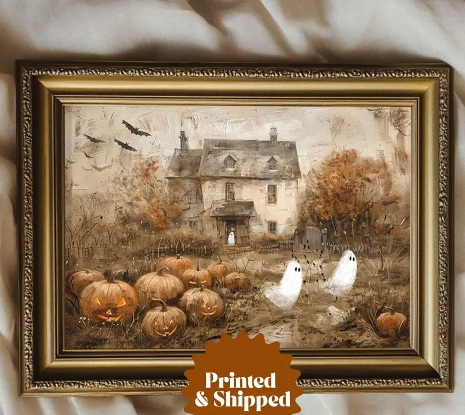 Cute Ghosts Haunted Halloween Farmhouse