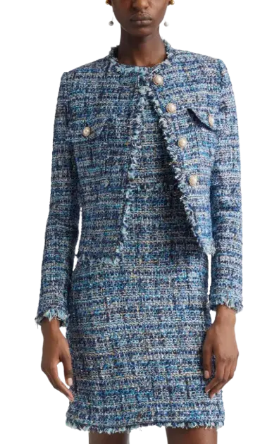 ST. JOHN 撞色格纹花呢夹克