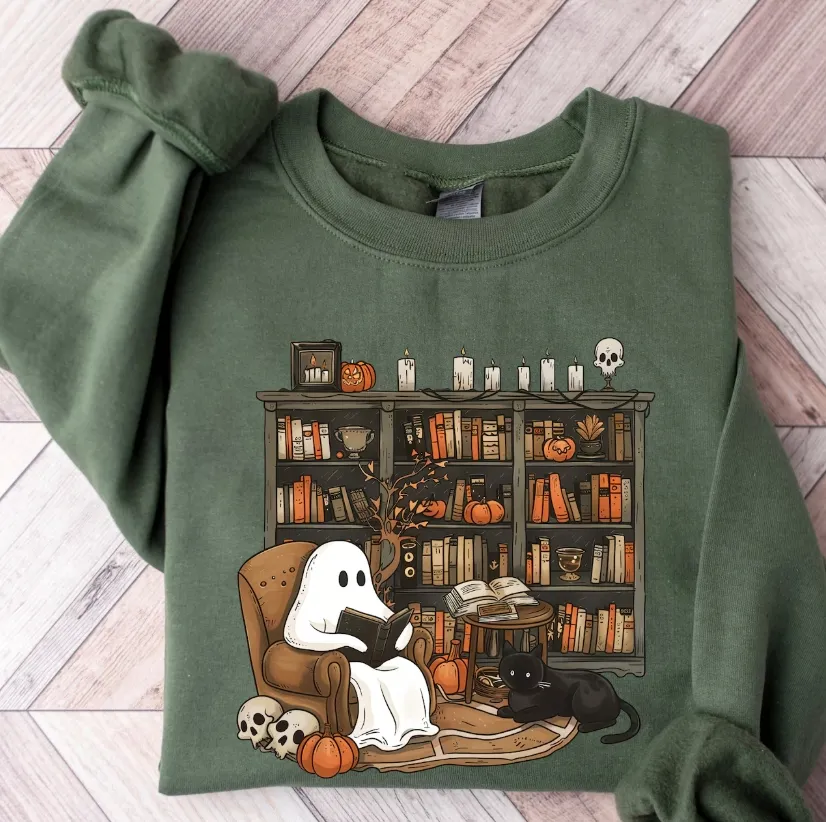 Retro Ghost Reading Books Sweatshirt,