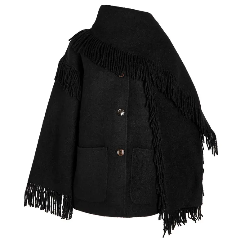Toteme 流苏围巾效果羊毛混纺大衣