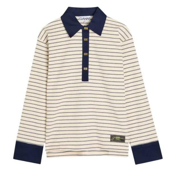 Ganni 条纹Polo长袖