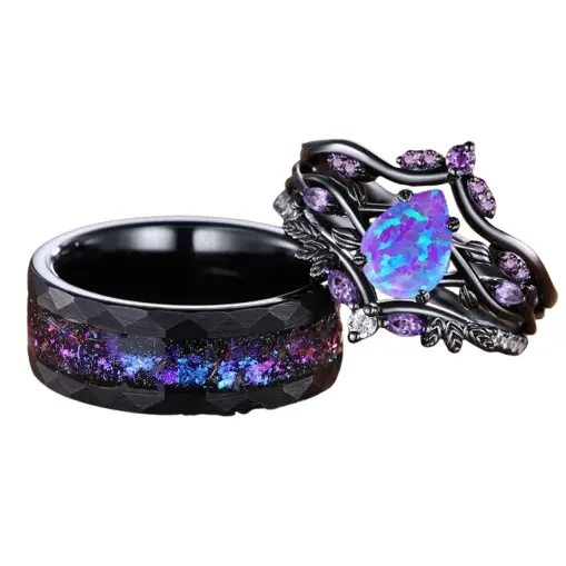 Etsy 蛋白石订婚戒指套装