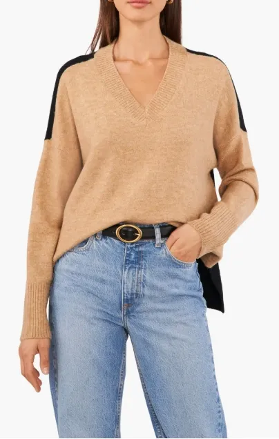 Vince 撞色V领毛衣