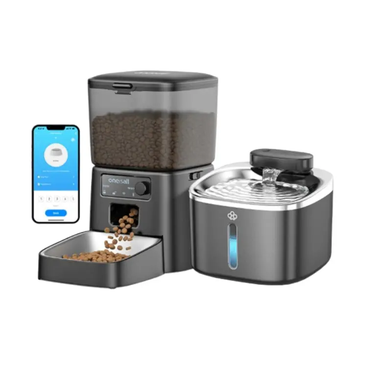 Oneisall 3.5升猫咪喂食器和3.5升无线饮水机套装