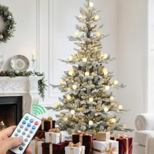 YITAHOME 7.5FT Pre-lit Flocked Layered Christmas Tree with Remote