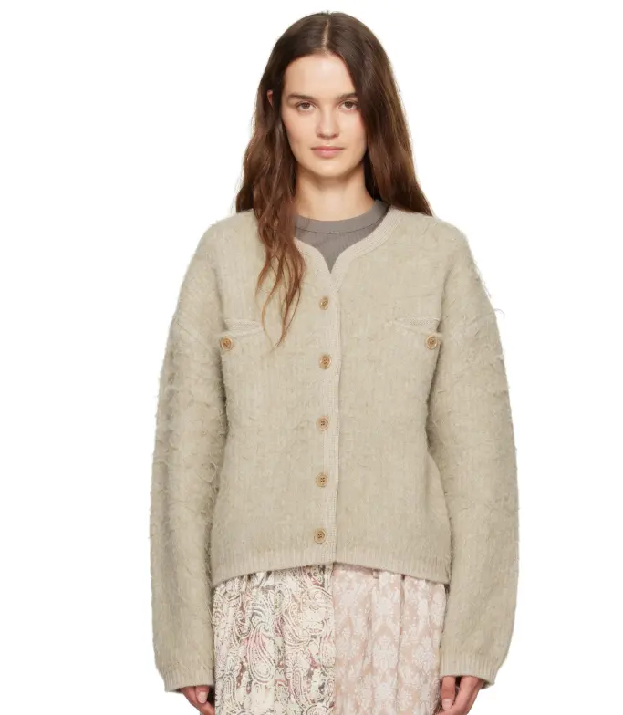 OPEN YY  米色长绒开衫