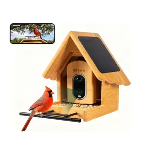 DETIKO 竹制鸟类喂食器带摄像头