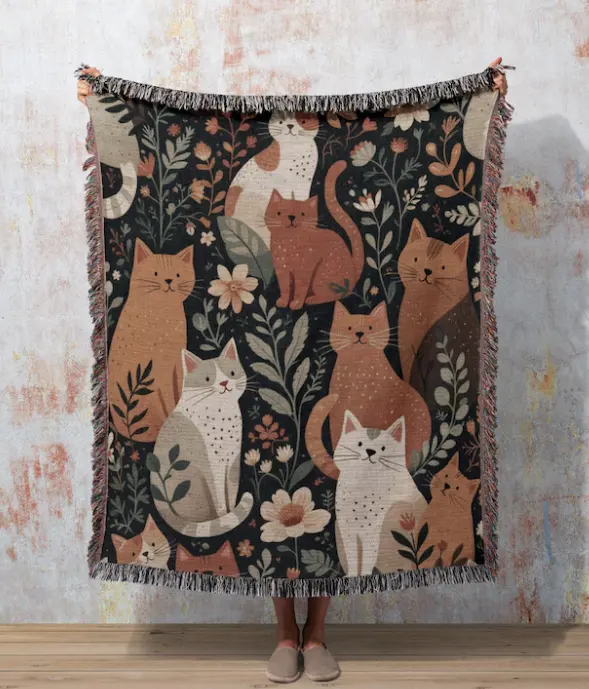 Whimsical Cats Cottagecore Blanket