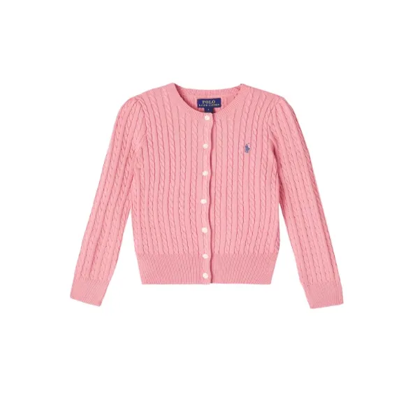 POLO RALPH LAUREN 拉夫劳伦大童款粉色绞花针织开衫