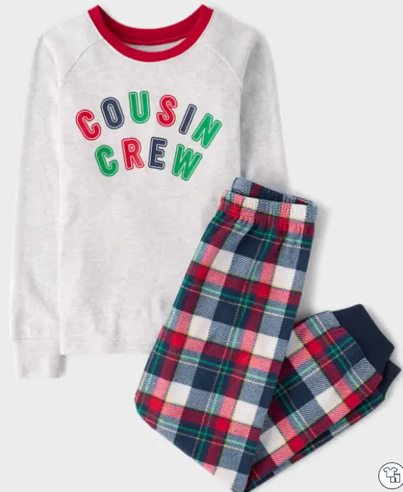 儿童表兄弟姐妹团舒适修身棉质抓绒睡衣 - 蓝色