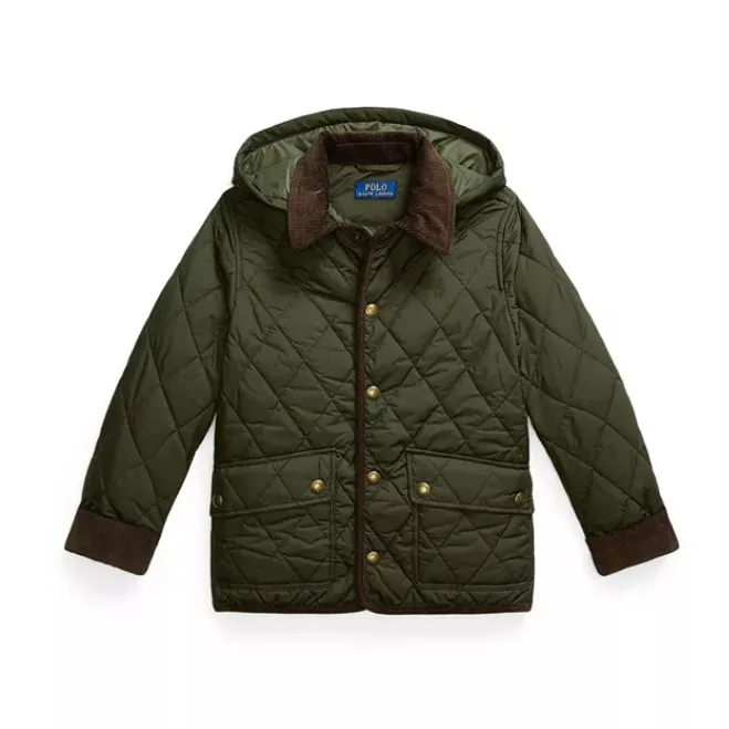 Polo Ralph Lauren 拉夫劳伦大童款橄榄绿绗缝连帽夹克外套