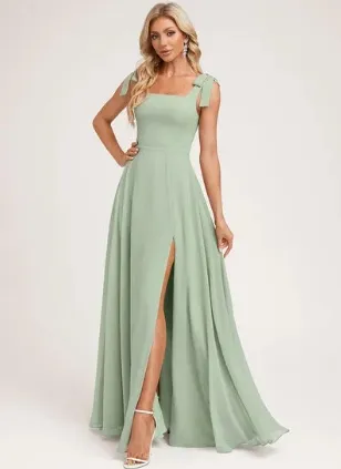 蝴蝶结肩带雪纺舞会礼服