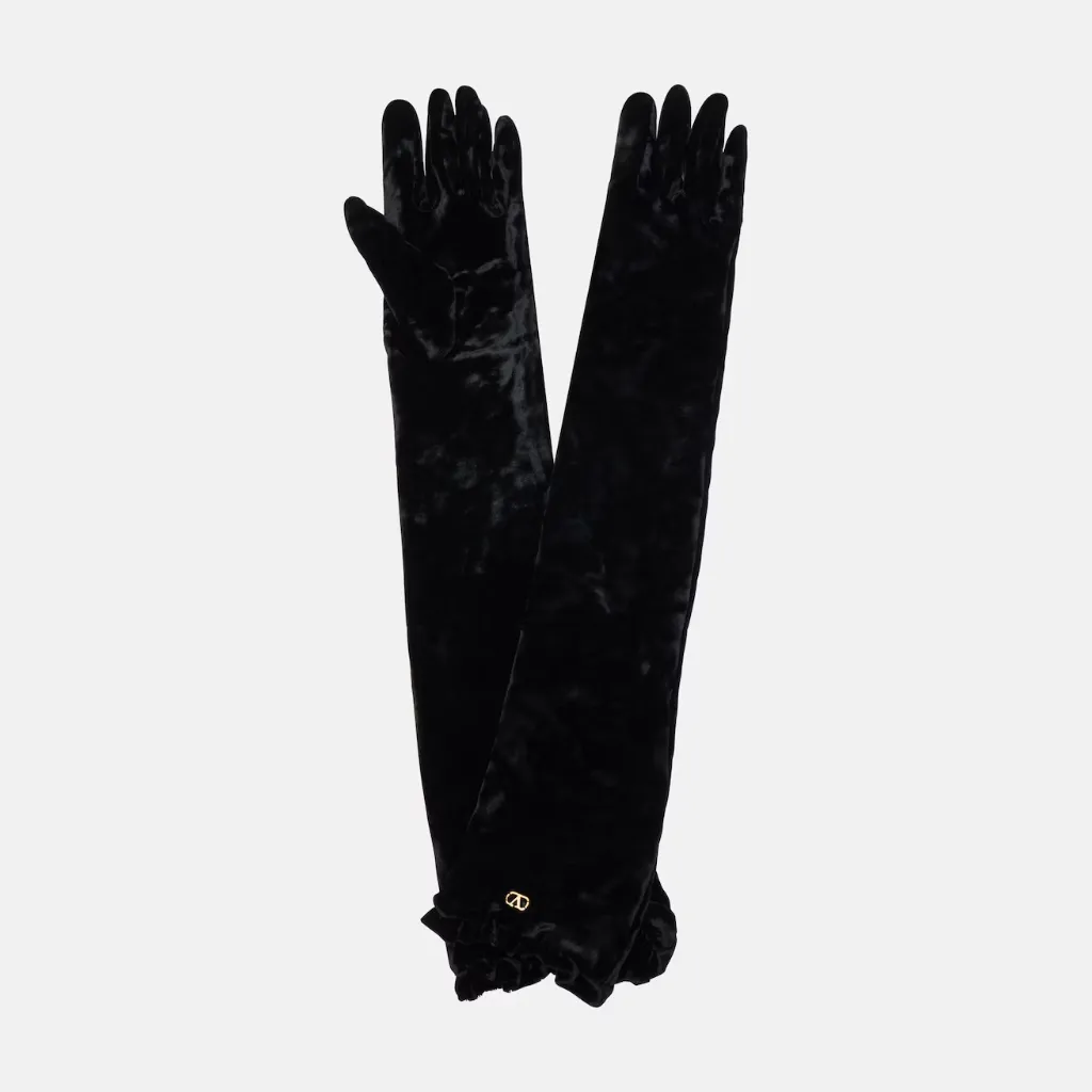 VALENTINO 华伦天奴 VLogo 黑色天鹅绒手套