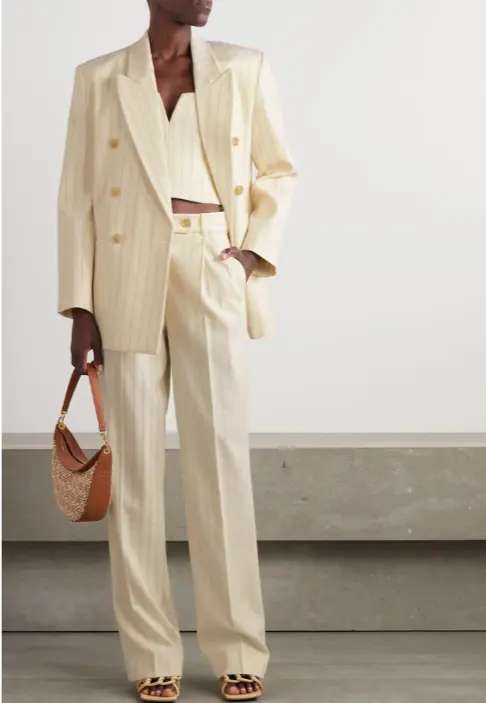 ZIMMERMANN 褶饰细条纹人字纹羊毛棉混纺阔腿裤