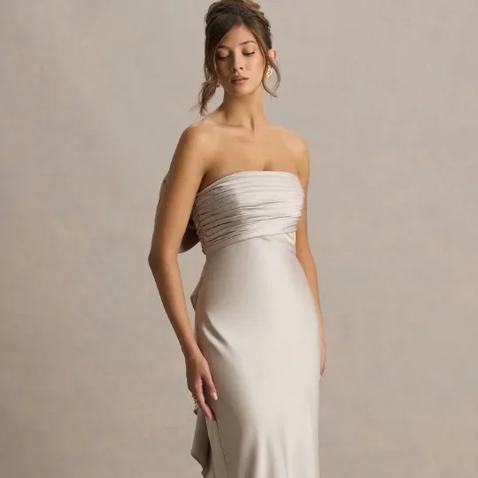 TALULLA 香槟色蝴蝶结装饰抹胸长裙